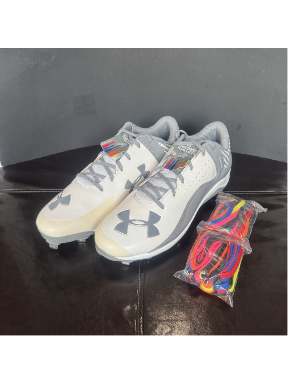NEW Under Armour Size:14 Baseball Shoes Metal Cleats With Color laces